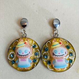 Handmade Kawaii “Labubu” Evil Bunny Pierced Dangle Earrings Push Back